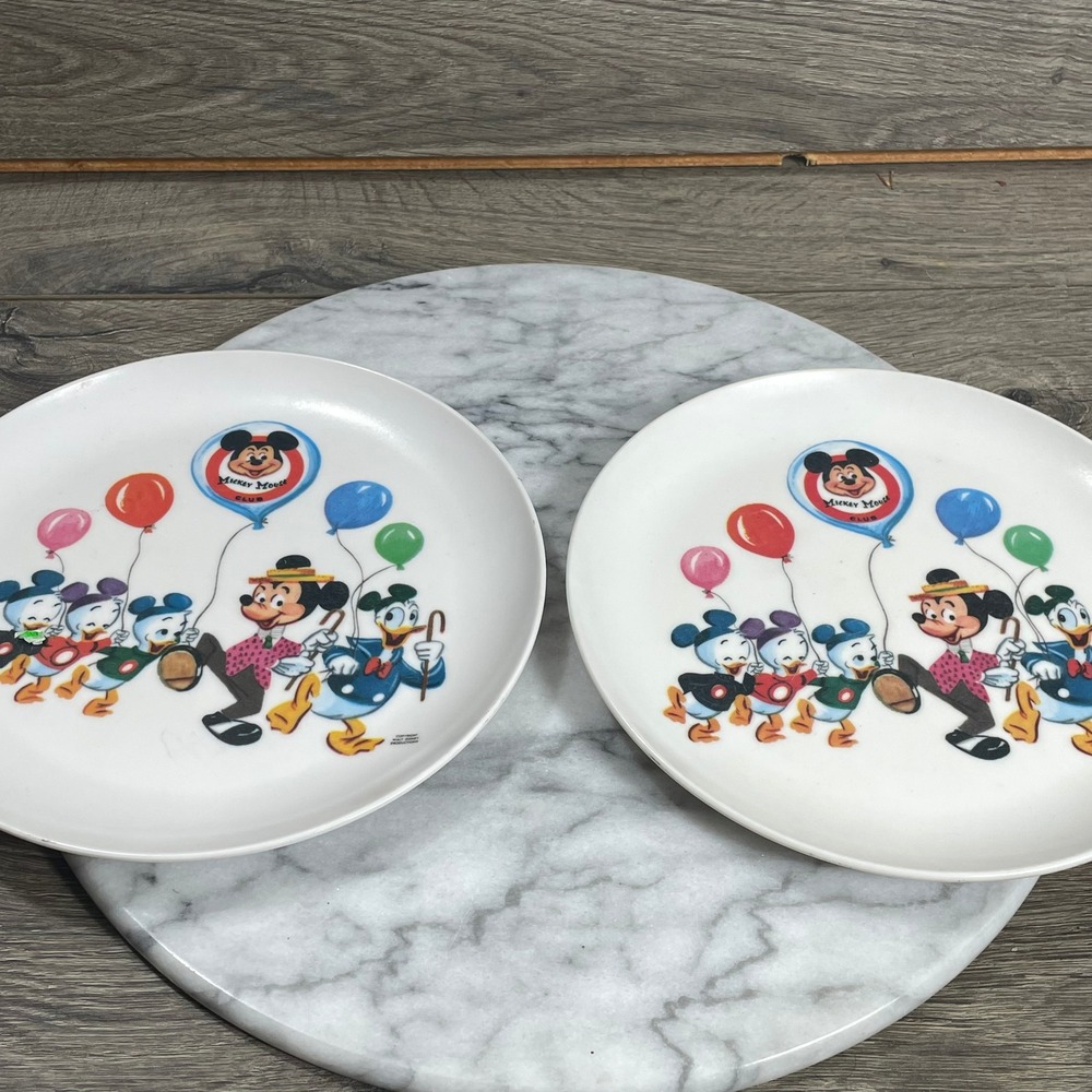 Vintage Walt Disney Productions Plates 7 In Wide‎ White Mickey Mouse Club Set 2